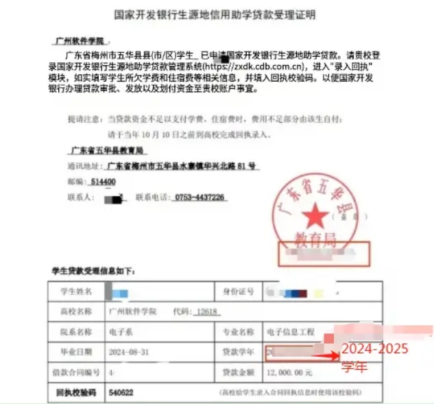 助学贷款验证码录入回执是什么意思