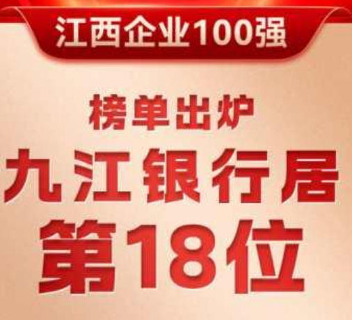 2025江西企业100强，九江银行排第18位
